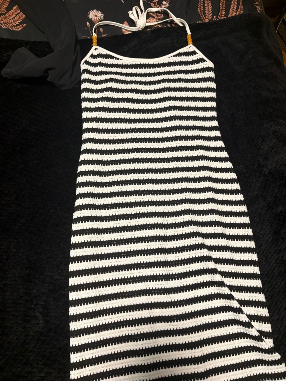 Striped Crochet Halter Midi Dress - Black & White